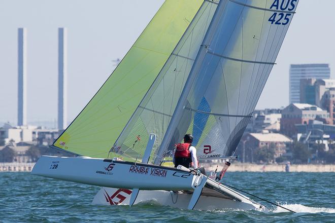 David Morton and Jacob Bainger from SA, with the towers of the Bolte Bridge in the background. - Pinkster Gin 2017 F18 Australian Championship ©  Alex McKinnon Photography http://www.alexmckinnonphotography.com